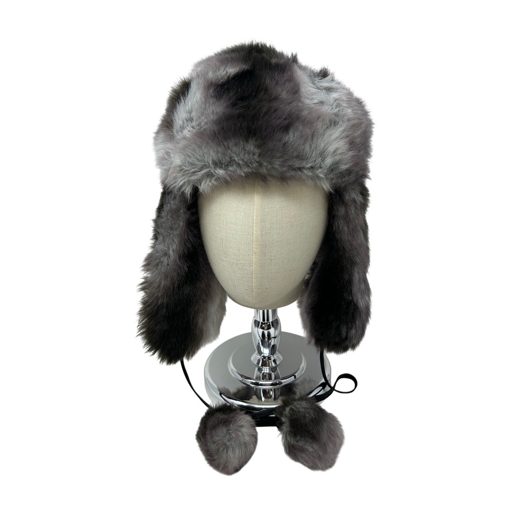 Jaclyn Smith Womens Grey Faux Fur Trapper Hat Pom Pom Vintage NWT Ushanka